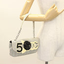 CHANEL Choco Bar Chain Camelia Shoulder Bag Canvas Gray Silver CC Auth 127321-25