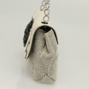 CHANEL Choco Bar Chain Camelia Shoulder Bag Canvas Gray Silver CC Auth 127321-4