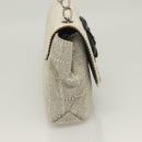 CHANEL Choco Bar Chain Camelia Shoulder Bag Canvas Gray Silver CC Auth 127321-5