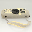 CHANEL Choco Bar Chain Camelia Shoulder Bag Canvas Gray Silver CC Auth 127321-6