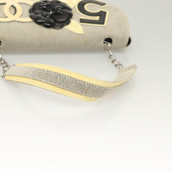 CHANEL Choco Bar Chain Camelia Shoulder Bag Canvas Gray Silver CC Auth 127321
