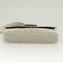 CHANEL Choco Bar Chain Camelia Shoulder Bag Canvas Gray Silver CC Auth 127321-9