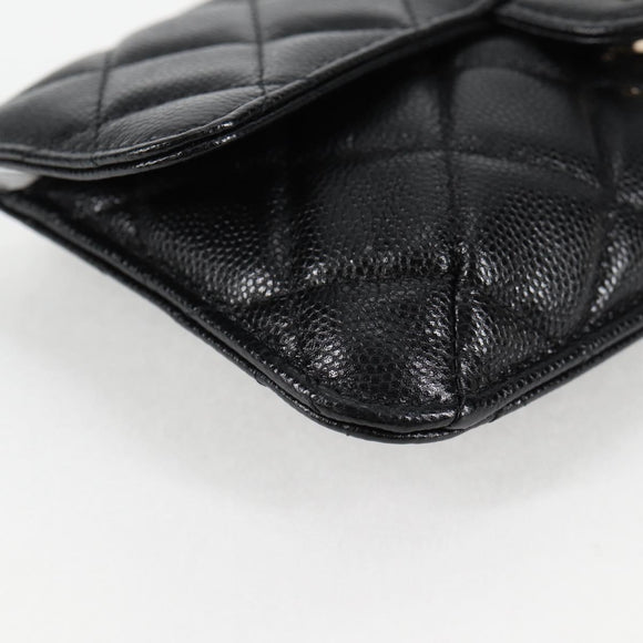 CHANEL Matelasse Chain Shoulder Bag Caviar Skin Black CC Auth 127322SAM