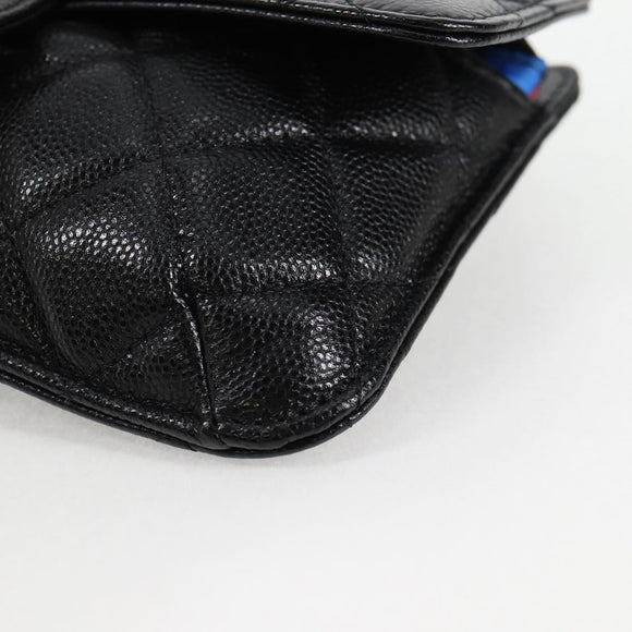 CHANEL Matelasse Chain Shoulder Bag Caviar Skin Black CC Auth 127322M