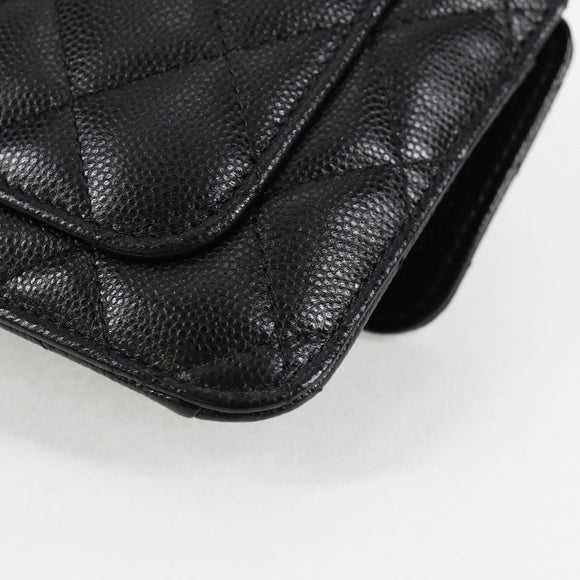 CHANEL Matelasse Chain Shoulder Bag Caviar Skin Black CC Auth 127322M