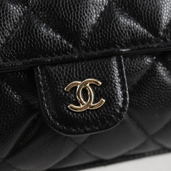 CHANEL Matelasse Chain Shoulder Bag Caviar Skin Black CC Auth 127322SAM