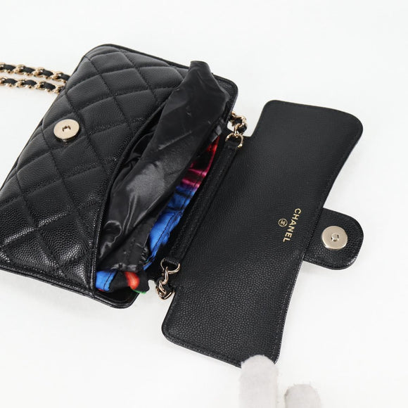 CHANEL Matelasse Chain Shoulder Bag Caviar Skin Black CC Auth 127322M