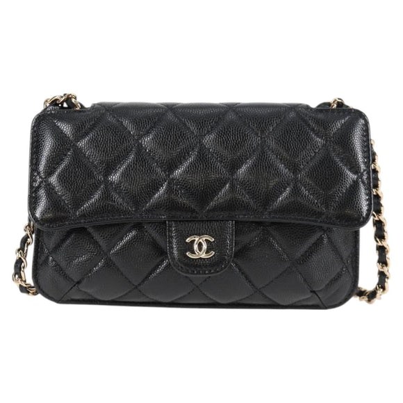 CHANEL Matelasse Chain Shoulder Bag Caviar Skin Black CC Auth 127322M