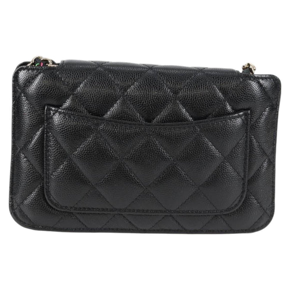 CHANEL Matelasse Chain Shoulder Bag Caviar Skin Black CC Auth 127322M