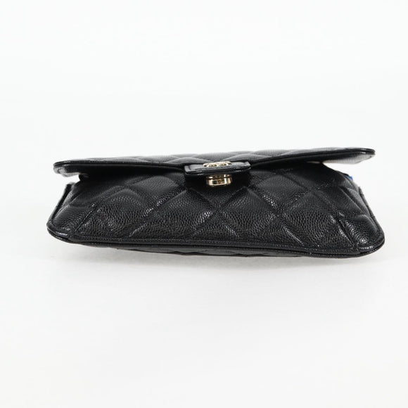 CHANEL Matelasse Chain Shoulder Bag Caviar Skin Black CC Auth 127322M