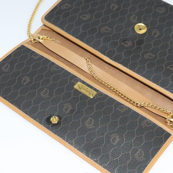 Christian Dior Honeycomb Canvas Chain Shoulder Bag PVC Black Gold Auth 127369