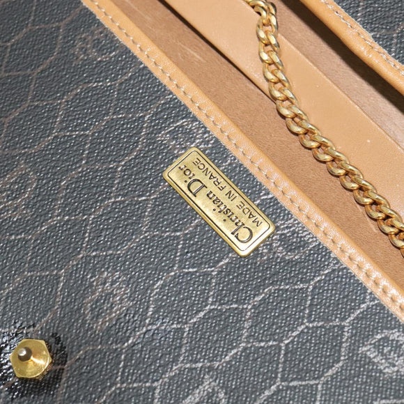 Christian Dior Honeycomb Canvas Chain Shoulder Bag PVC Black Gold Auth 127369