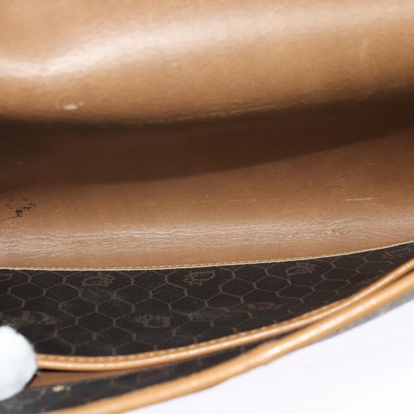 Christian Dior Honeycomb Canvas Chain Shoulder Bag PVC Black Gold Auth 127369