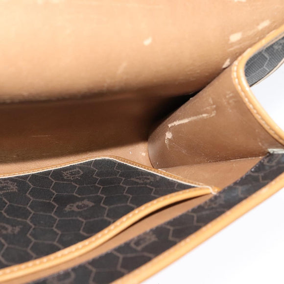 Christian Dior Honeycomb Canvas Chain Shoulder Bag PVC Black Gold Auth 127369