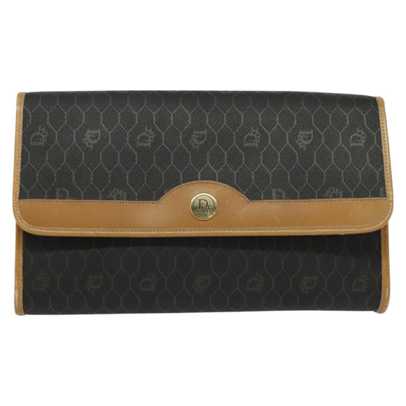 Christian Dior Honeycomb Canvas Chain Shoulder Bag PVC Black Gold Auth 127369