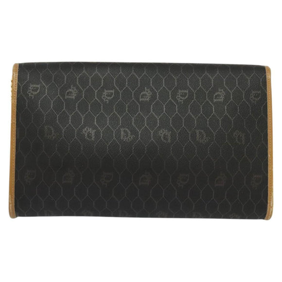 Christian Dior Honeycomb Canvas Chain Shoulder Bag PVC Black Gold Auth 127369