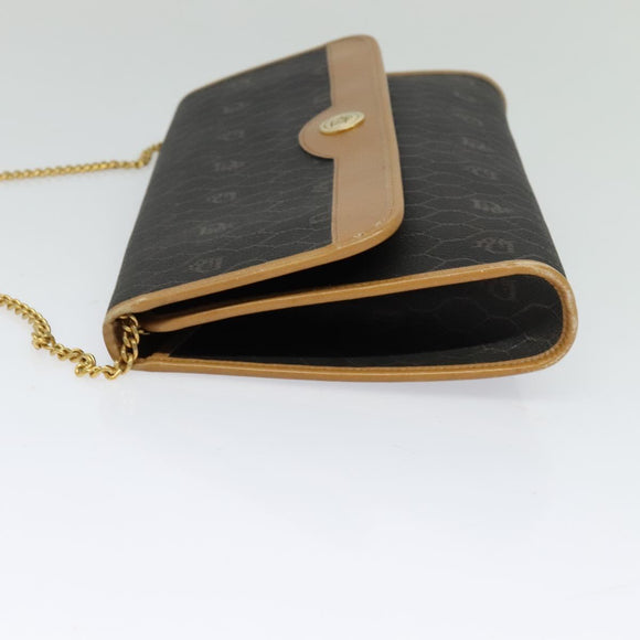 Christian Dior Honeycomb Canvas Chain Shoulder Bag PVC Black Gold Auth 127369