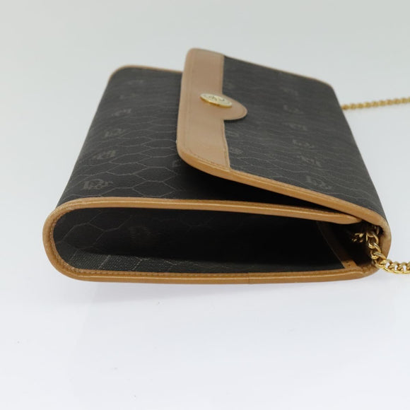 Christian Dior Honeycomb Canvas Chain Shoulder Bag PVC Black Gold Auth 127369