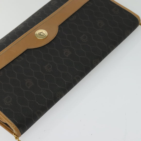 Christian Dior Honeycomb Canvas Chain Shoulder Bag PVC Black Gold Auth 127369