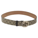 GUCCI Interlocking GG Supreme Belt PVC 39.4"" Beige Gold Auth 127371-1