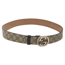 GUCCI Interlocking GG Supreme Belt PVC 39.4"" Beige Gold Auth 127371