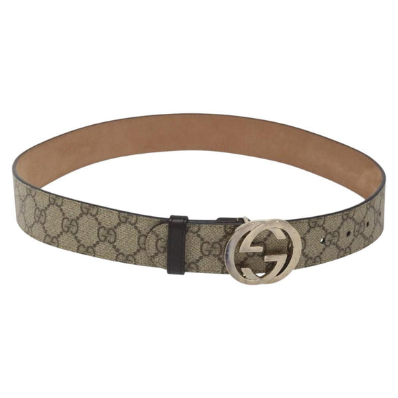 GUCCI Interlocking GG Supreme Belt PVC 39.4"" Beige Gold Auth 127371