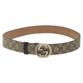 GUCCI Interlocking GG Supreme Belt PVC 39.4"" Beige Gold Auth 127371 - 0