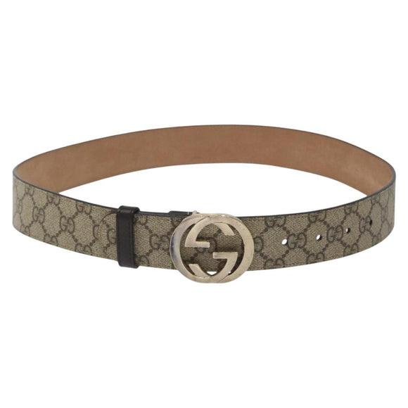 GUCCI Interlocking GG Supreme Belt PVC 39.4"" Beige Gold Auth 127371