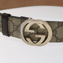 GUCCI Interlocking GG Supreme Belt PVC 39.4"" Beige Gold Auth 127371-6