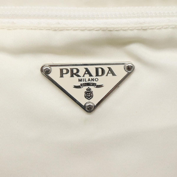 PRADA Shoulder Bag Nylon White Silver Auth 127376