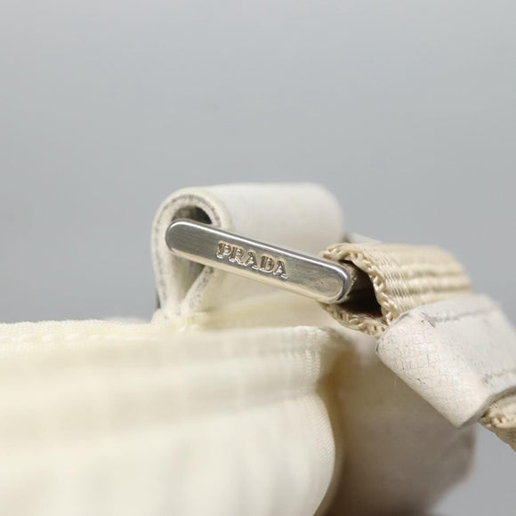 PRADA Shoulder Bag Nylon White Silver Auth 127376