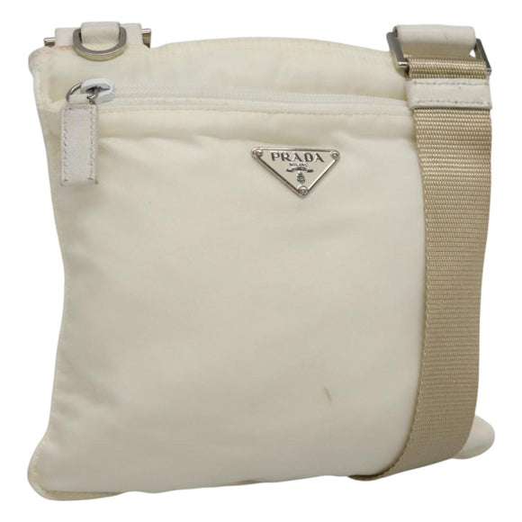 PRADA Shoulder Bag Nylon White Silver Auth 127376