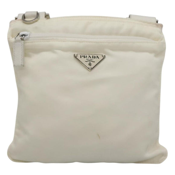 PRADA Shoulder Bag Nylon White Silver Auth 127376