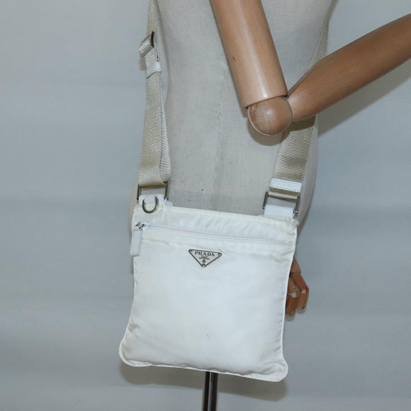PRADA Shoulder Bag Nylon White Silver Auth 127376