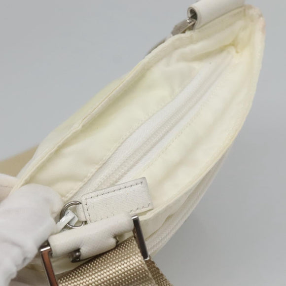 PRADA Shoulder Bag Nylon White Silver Auth 127376
