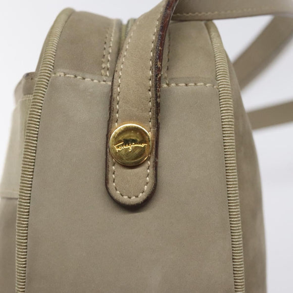 Salvatore Ferragamo Vala Shoulder Bag Suede Beige Gold Auth 127380