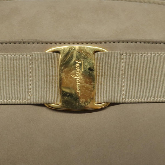 Salvatore Ferragamo Vala Shoulder Bag Suede Beige Gold Auth 127380