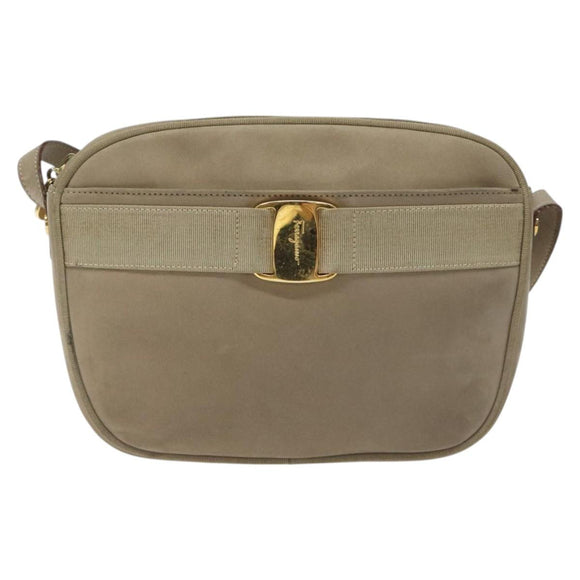 Salvatore Ferragamo Vala Shoulder Bag Suede Beige Gold Auth 127380