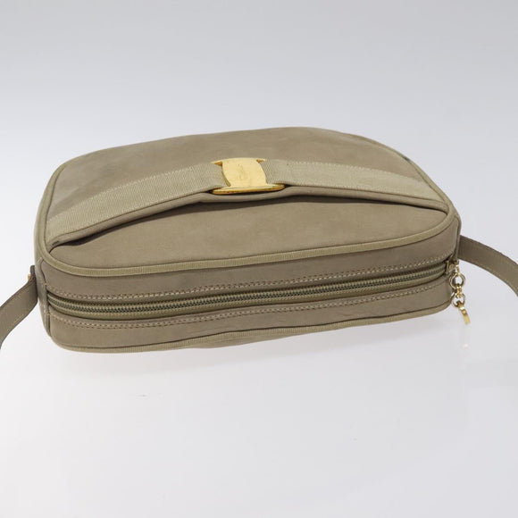 Salvatore Ferragamo Vala Shoulder Bag Suede Beige Gold Auth 127380