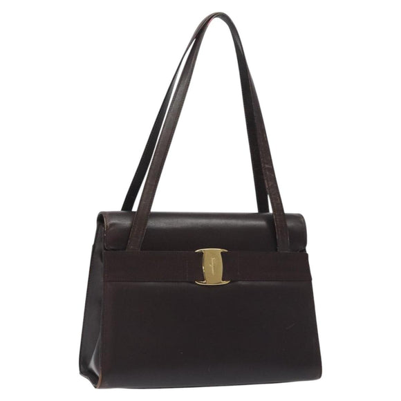 Salvatore Ferragamo Shoulder Bag Leather Brown Gold Auth 127385