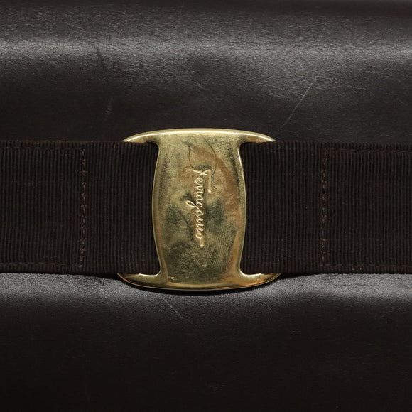 Salvatore Ferragamo Shoulder Bag Leather Brown Gold Auth 127385