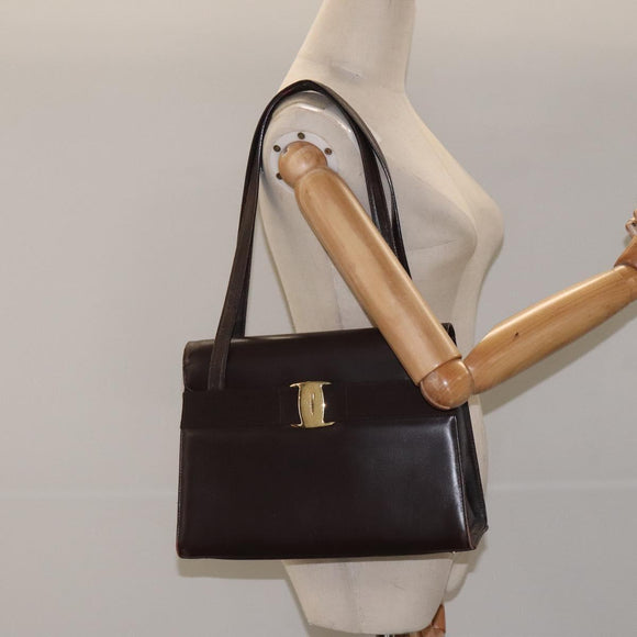 Salvatore Ferragamo Shoulder Bag Leather Brown Gold Auth 127385