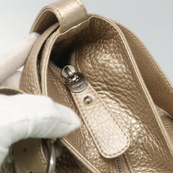 Salvatore Ferragamo Gancini Shoulder Bag Leather Gold Tone Silver Auth 127393