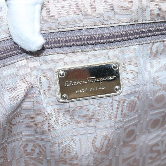 Salvatore Ferragamo Gancini Shoulder Bag Leather Gold Tone Silver Auth 127393