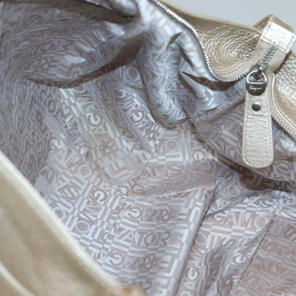 Salvatore Ferragamo Gancini Shoulder Bag Leather Gold Tone Silver Auth 127393