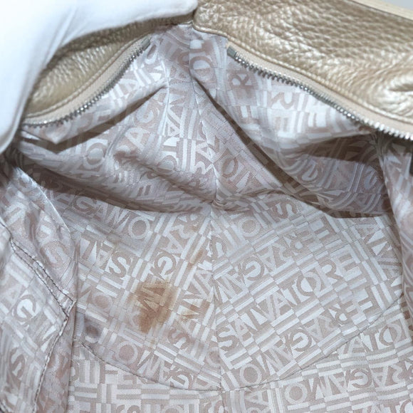 Salvatore Ferragamo Gancini Shoulder Bag Leather Gold Tone Silver Auth 127393