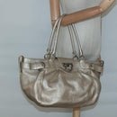 Salvatore Ferragamo Gancini Shoulder Bag Leather Gold Tone Silver Auth 127393-21