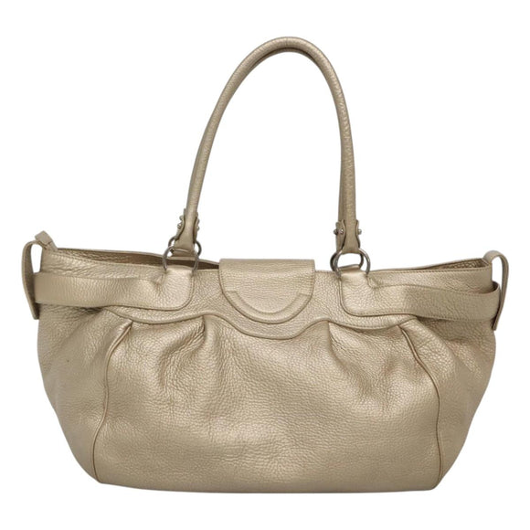 Salvatore Ferragamo Gancini Shoulder Bag Leather Gold Tone Silver Auth 127393