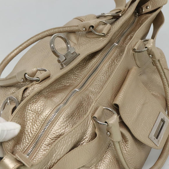 Salvatore Ferragamo Gancini Shoulder Bag Leather Gold Tone Silver Auth 127393