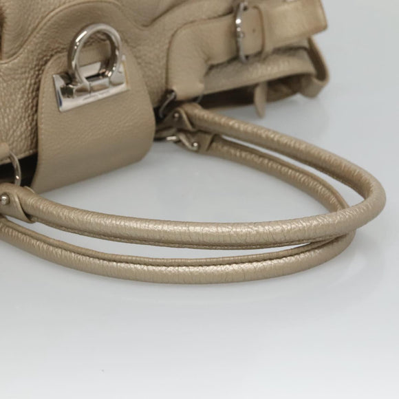 Salvatore Ferragamo Gancini Shoulder Bag Leather Gold Tone Silver Auth 127393
